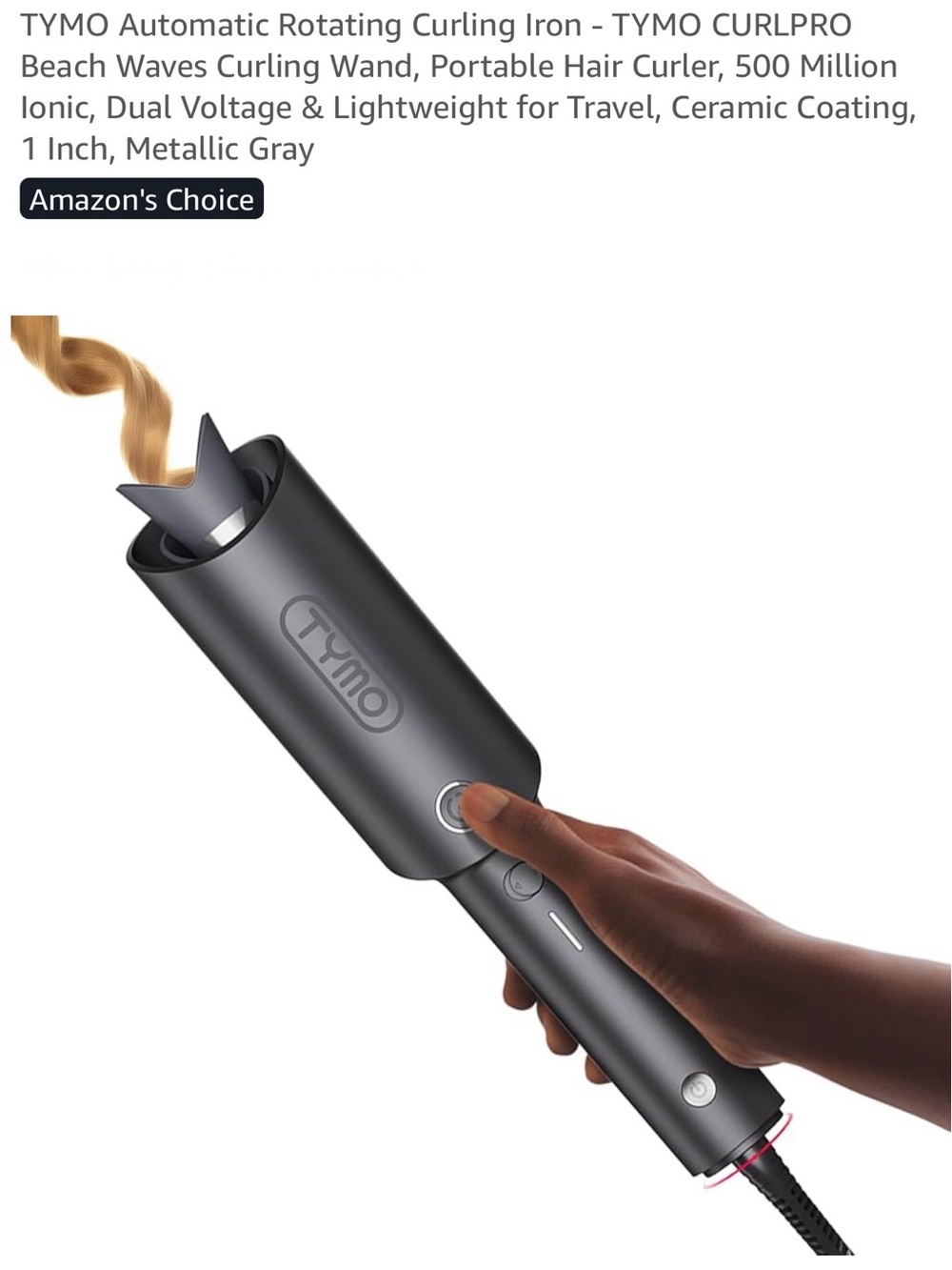 Tymo Metallic Gray Automatic Rotating Curling Iron 1”